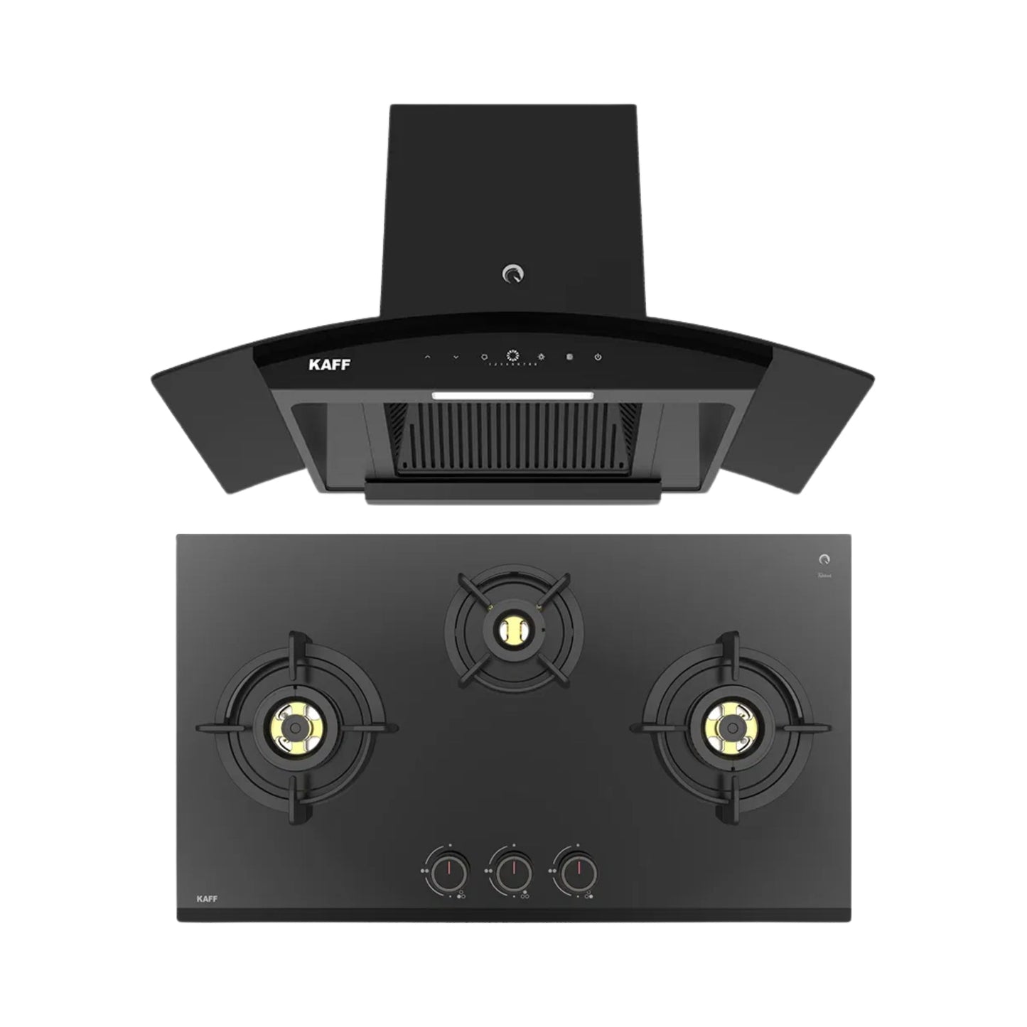 Kaff 75 cm Wall Mounted Chimney VASCO 75 DC - BLDC + Kaff 78 cm 3 Burner Hob Ashford ASF 783