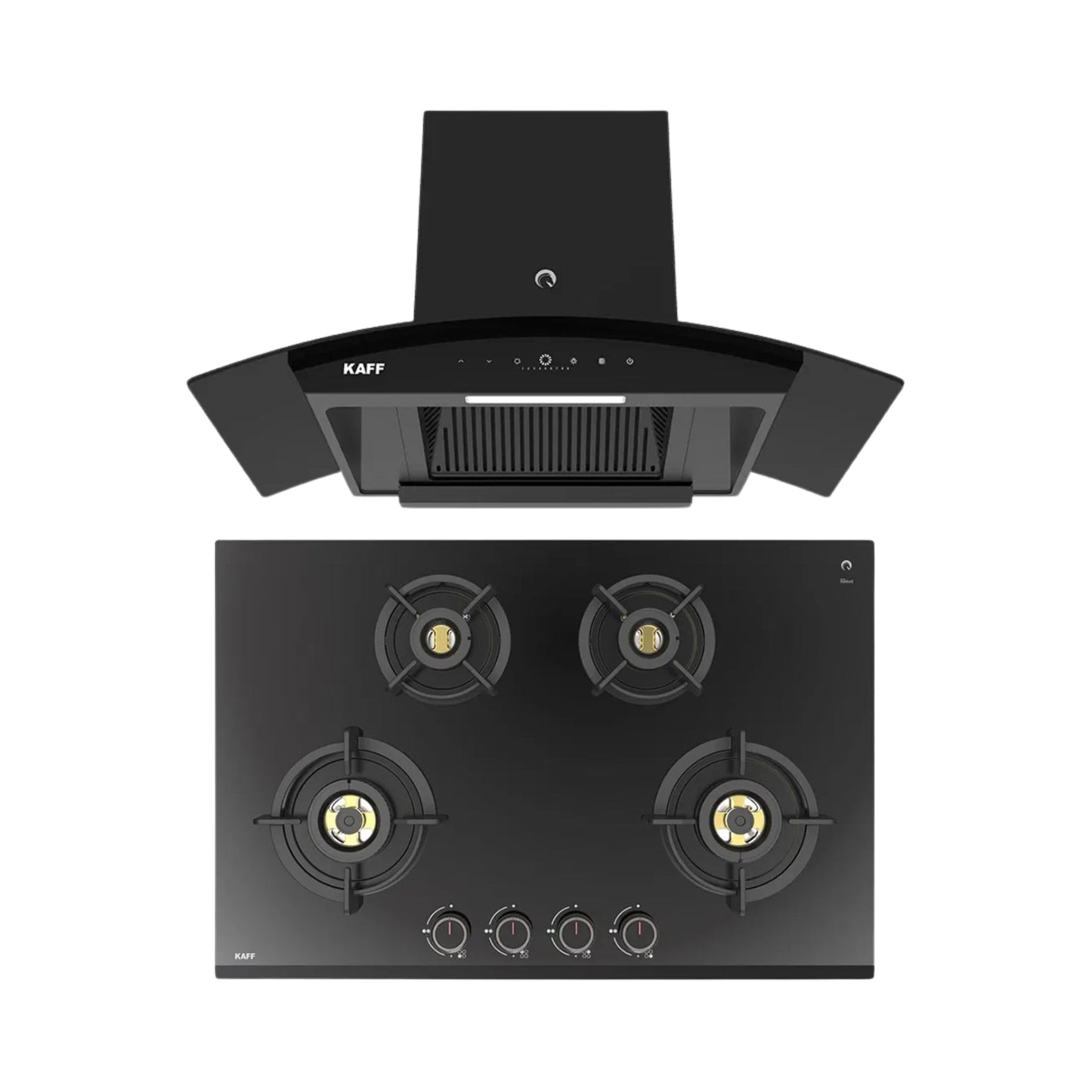 Kaff 75 cm Wall Mounted Chimney VASCO 75 DC - BLDC + Kaff 78 cm 4 Burner Hob Ashford ASF 784