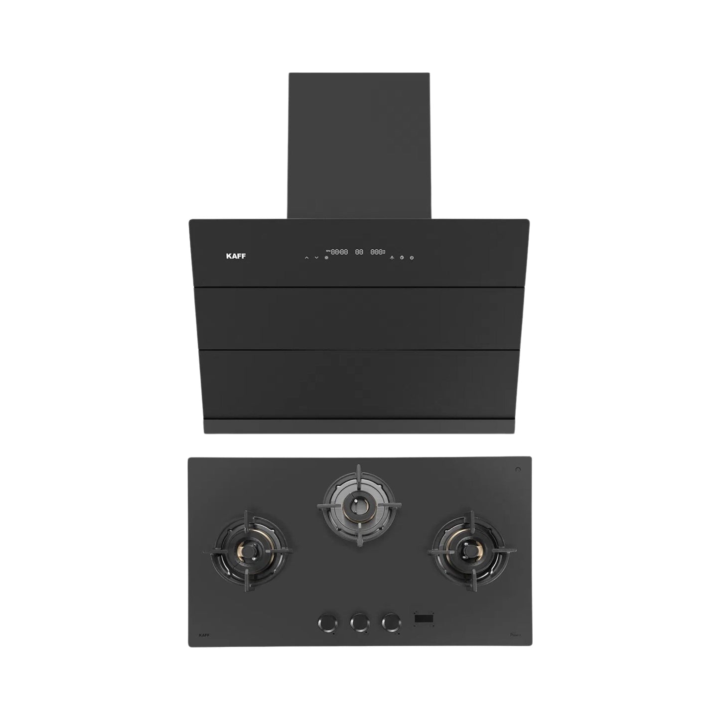 Kaff 75 cm Wall Mounted Chimney ALBURY SUPER 75 DC BLDC + Kaff 78 cm 3 Burner Hob Preston PRS 783