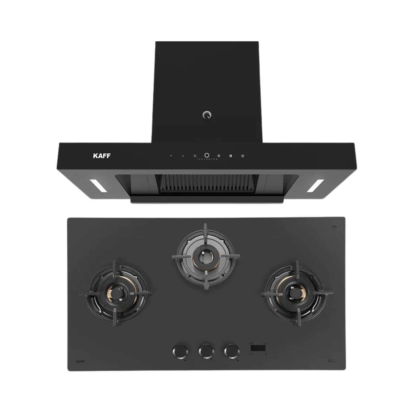 Kaff 75 cm Wall Mounted Chimney CASTO 75 - DC - BLDC + Kaff 78 cm 3 Burner Hob Preston PRS 783