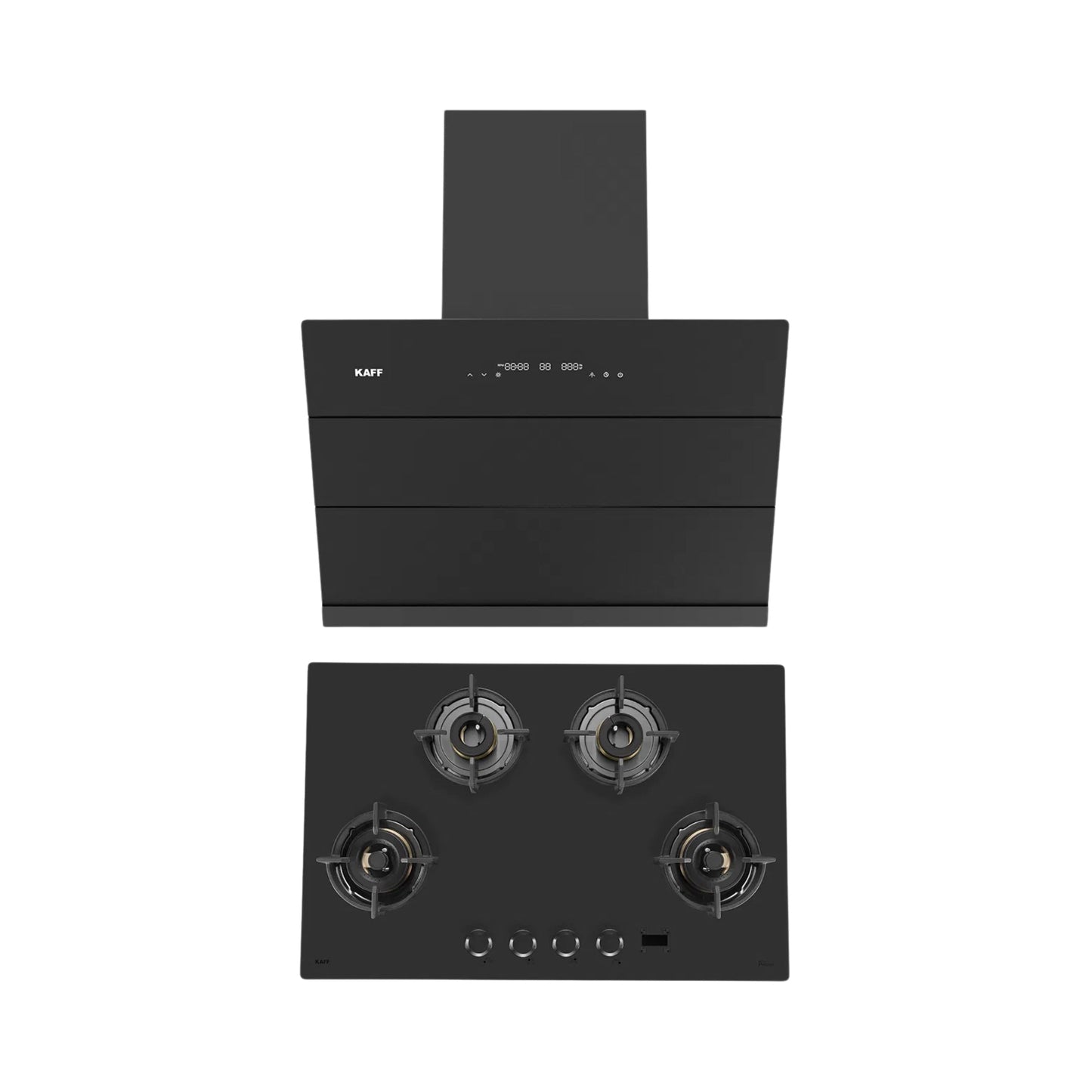 Kaff 75 cm Wall Mounted Chimney ALBURY SUPER 75 DC BLDC + Kaff 80 cm 4 Burner Hob Preston PRS 804