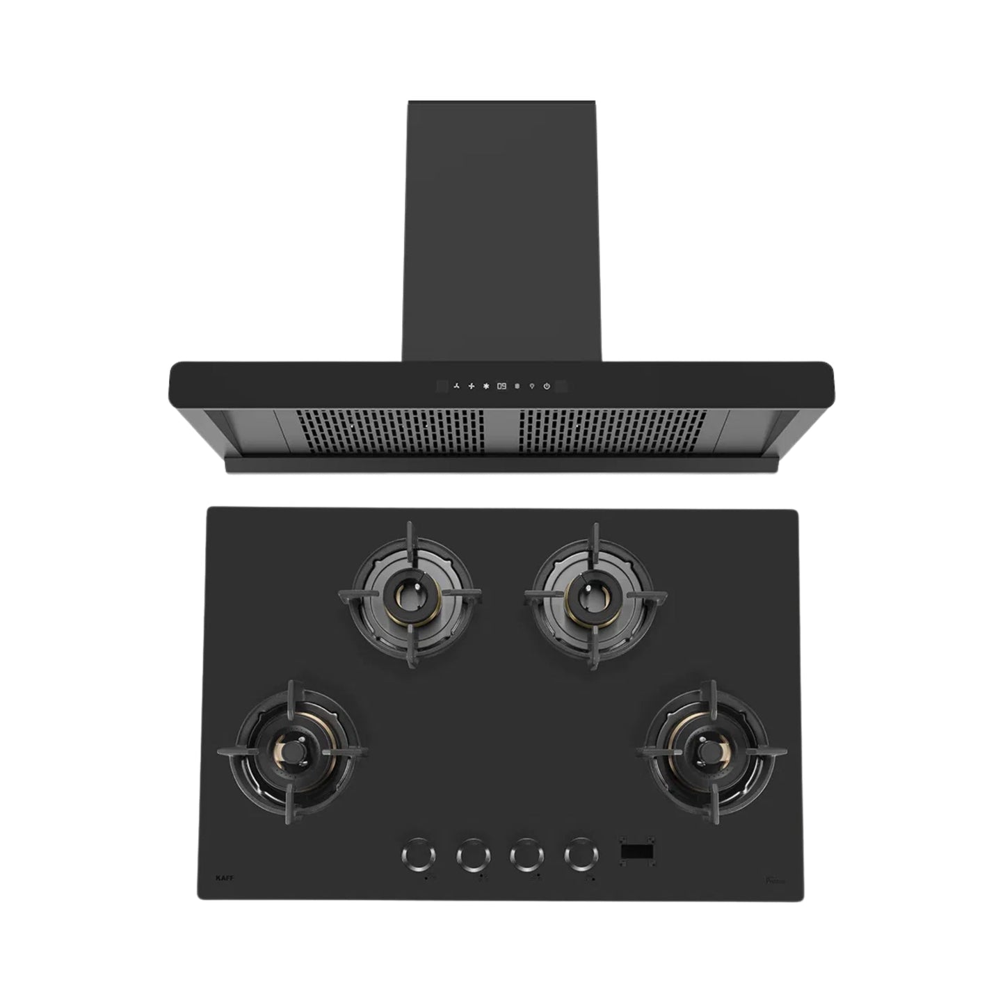 Kaff 90 cm Wall Mounted Chimney BRANDO 90 DC BLDC + Kaff 80 cm 4 Burner Hob Preston PRS 804