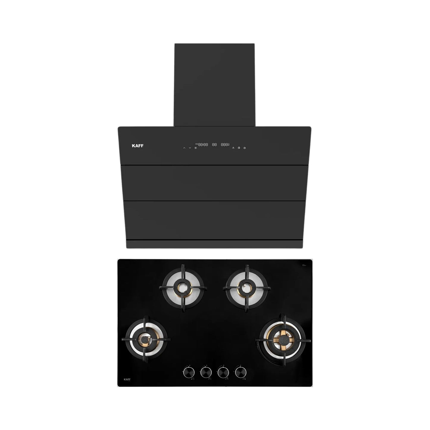 Kaff 75 cm Wall Mounted Chimney ALBURY 75 DC - BLDC + Kaff 80 cm 4 Burner Hob Bellini F BLHF 804X BL