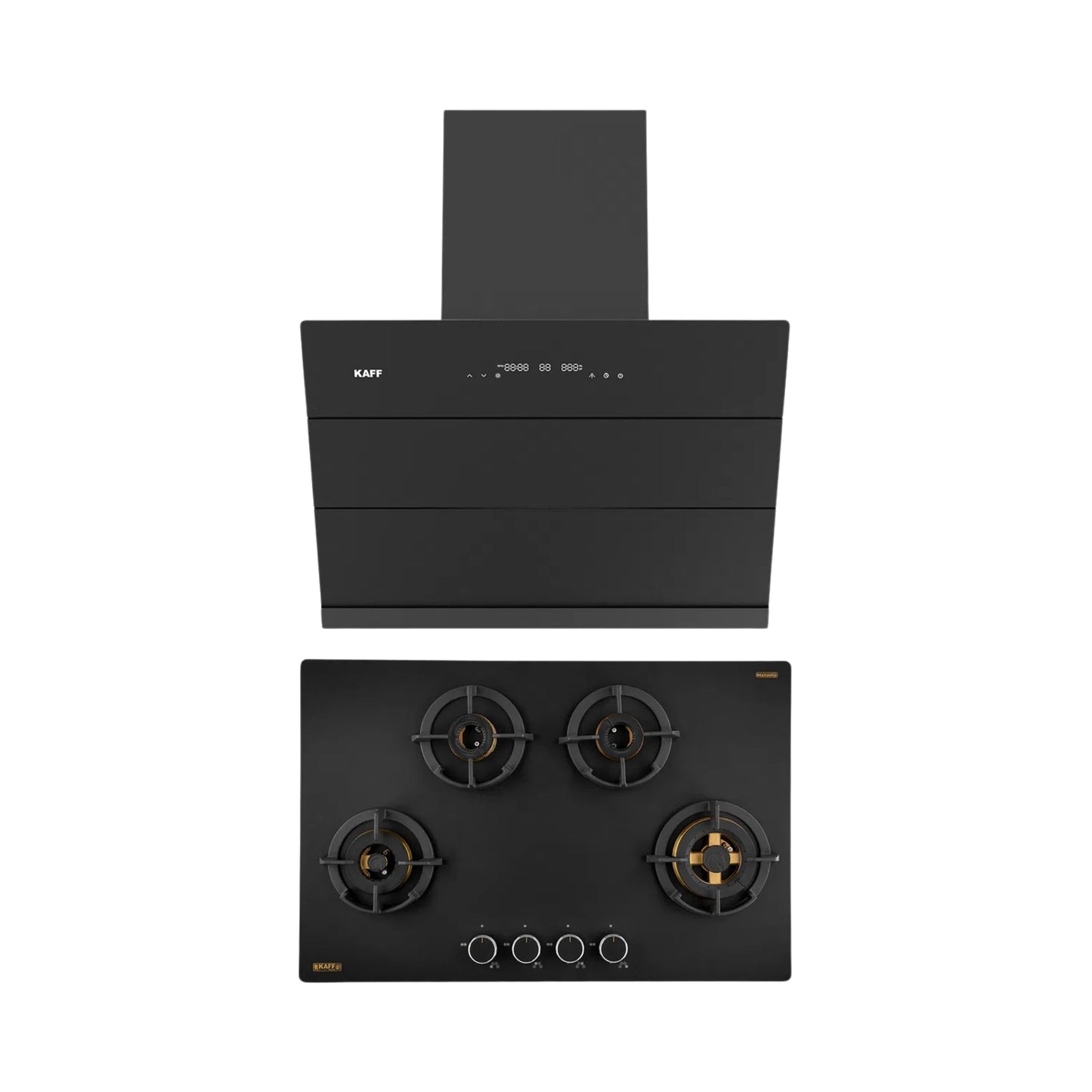 Kaff 75 cm Wall Mounted Chimney ALBURY SUPER 75 DC BLDC + Kaff 80 cm 4 Burner Hob Massimo MSM 804X