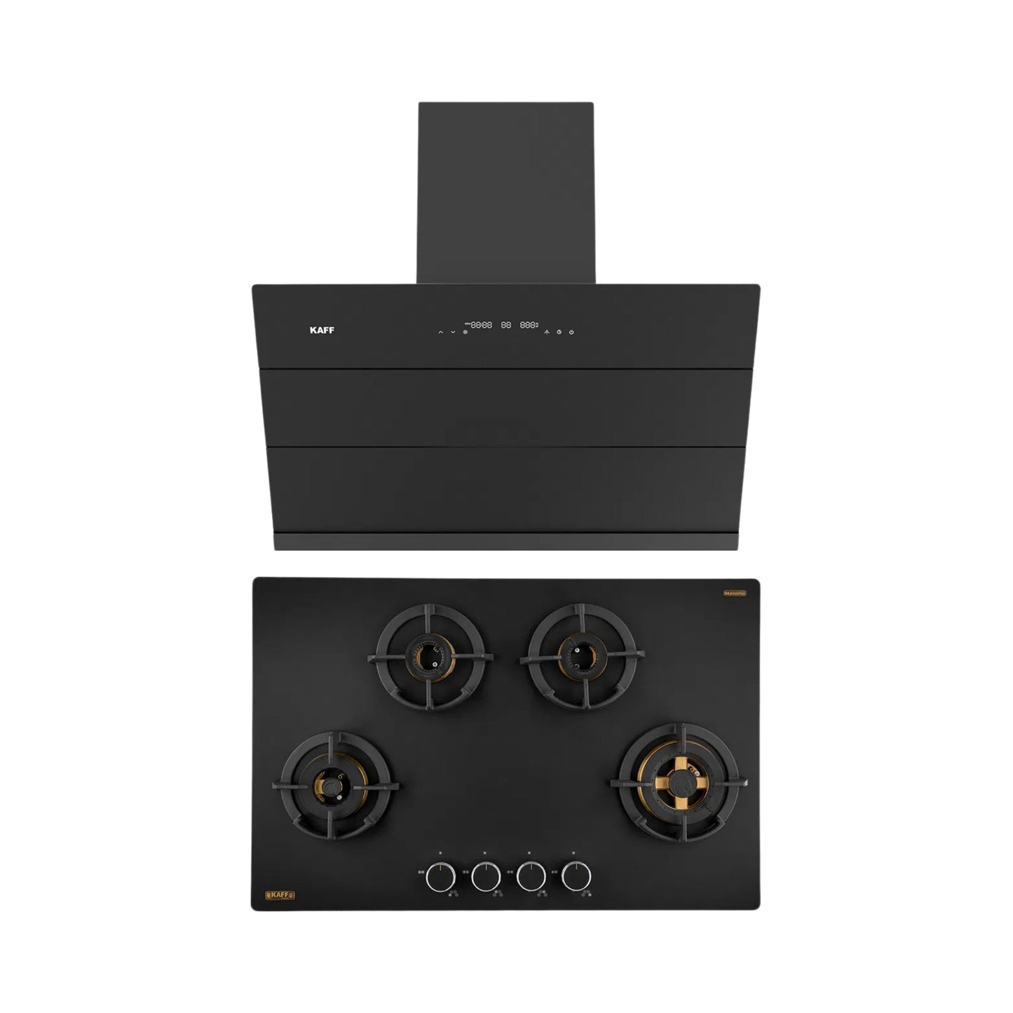 Kaff 90 cm Wall Mounted Chimney ALBURY SUPER 90 DC BLDC + Kaff 80 cm 4 Burner Hob Massimo MSM 804X