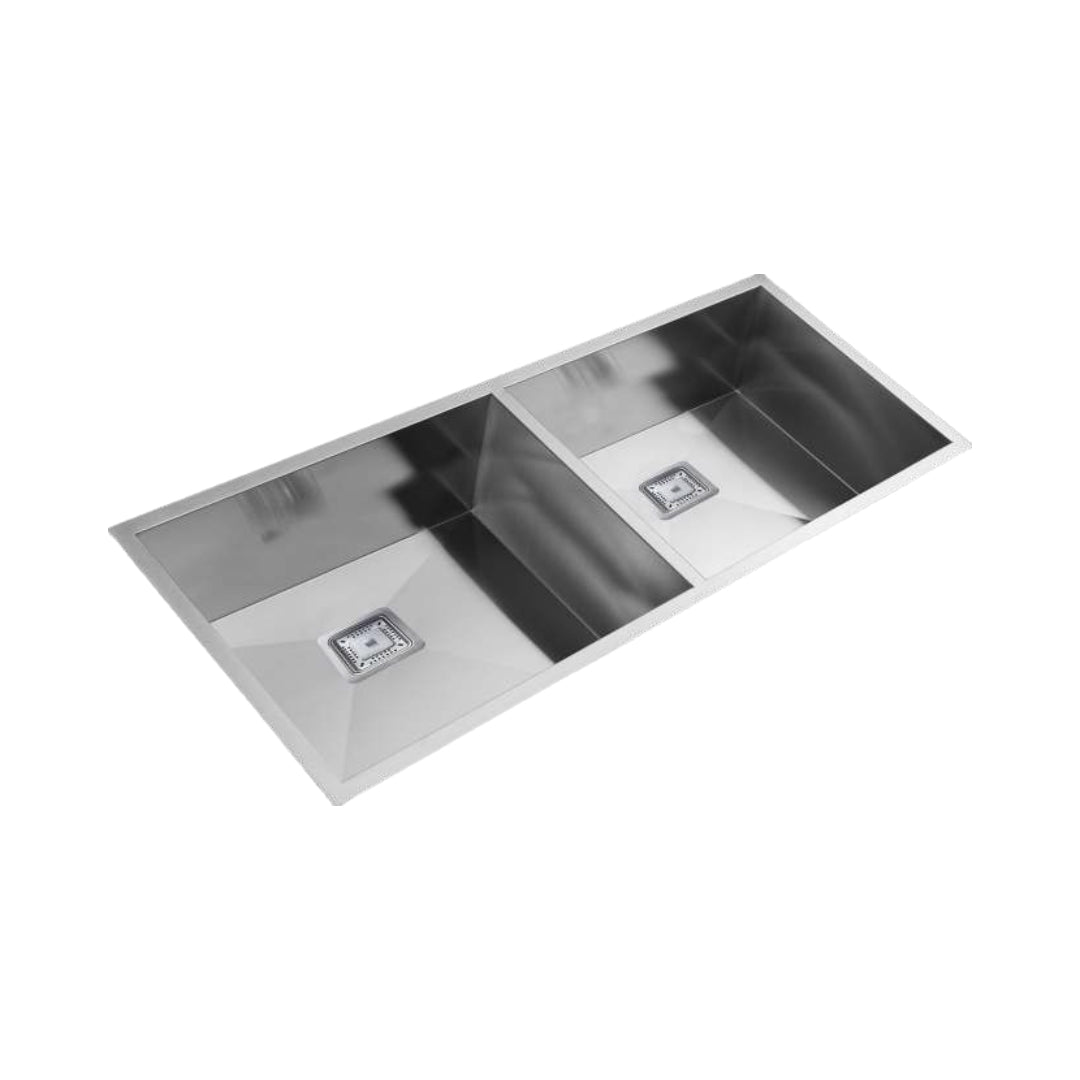 Kaff Stainless Steel Sink Marco Series DOUBLE BOWL KS 114 DB R10 ( 45 x 18 inches ) - Satin