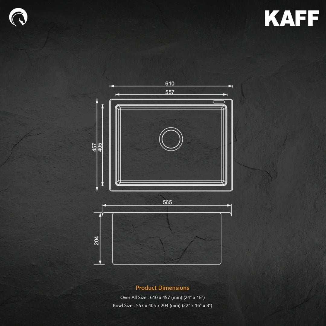 Kaff Quartz Sink Casso Series KSG 24 SB BG ( 24 x 18 inches )  -  Beige