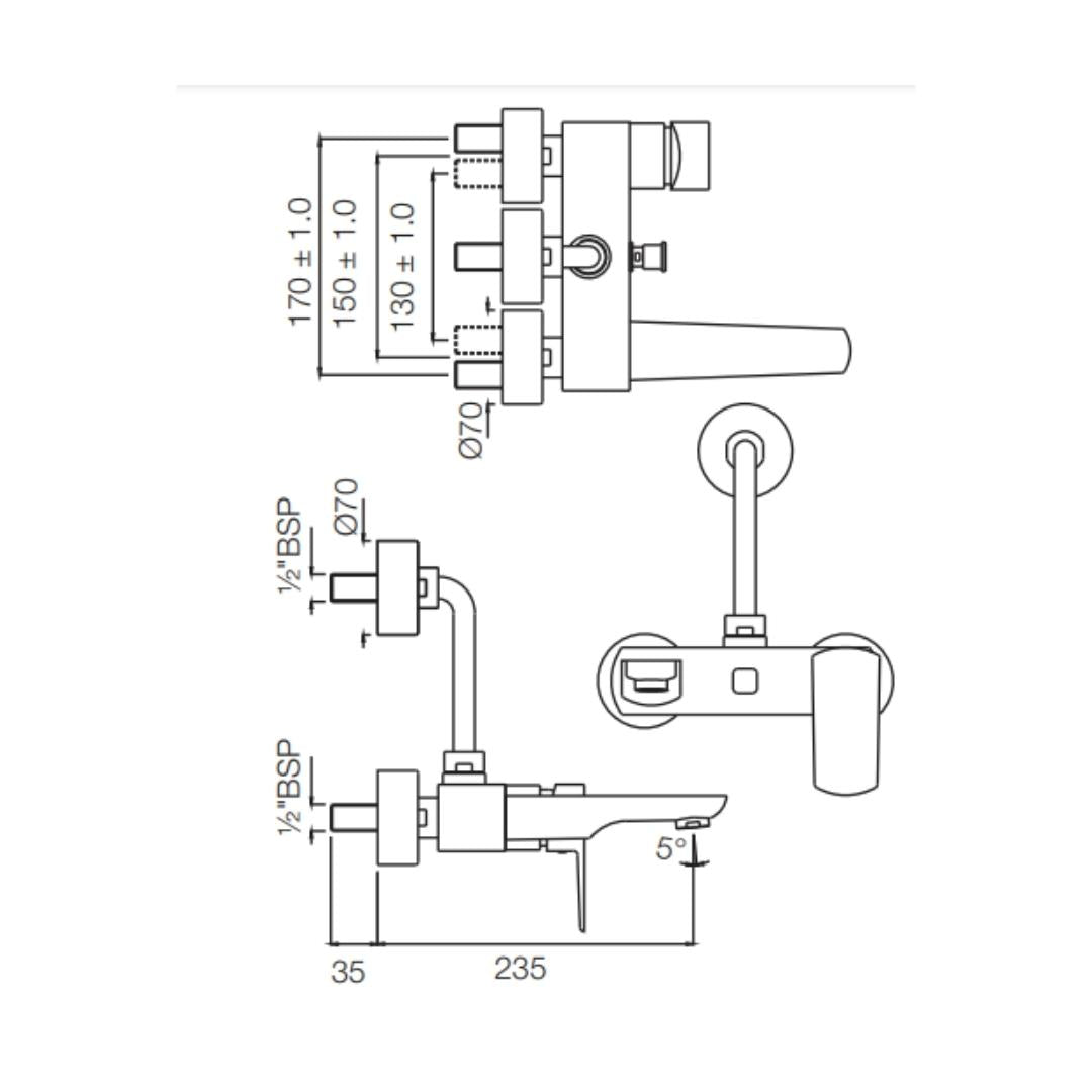 Jaquar 2 Way Wall Mixer Kubix Prime KUP-GDS-35117PM Normal Flow - Gold Dust Finish