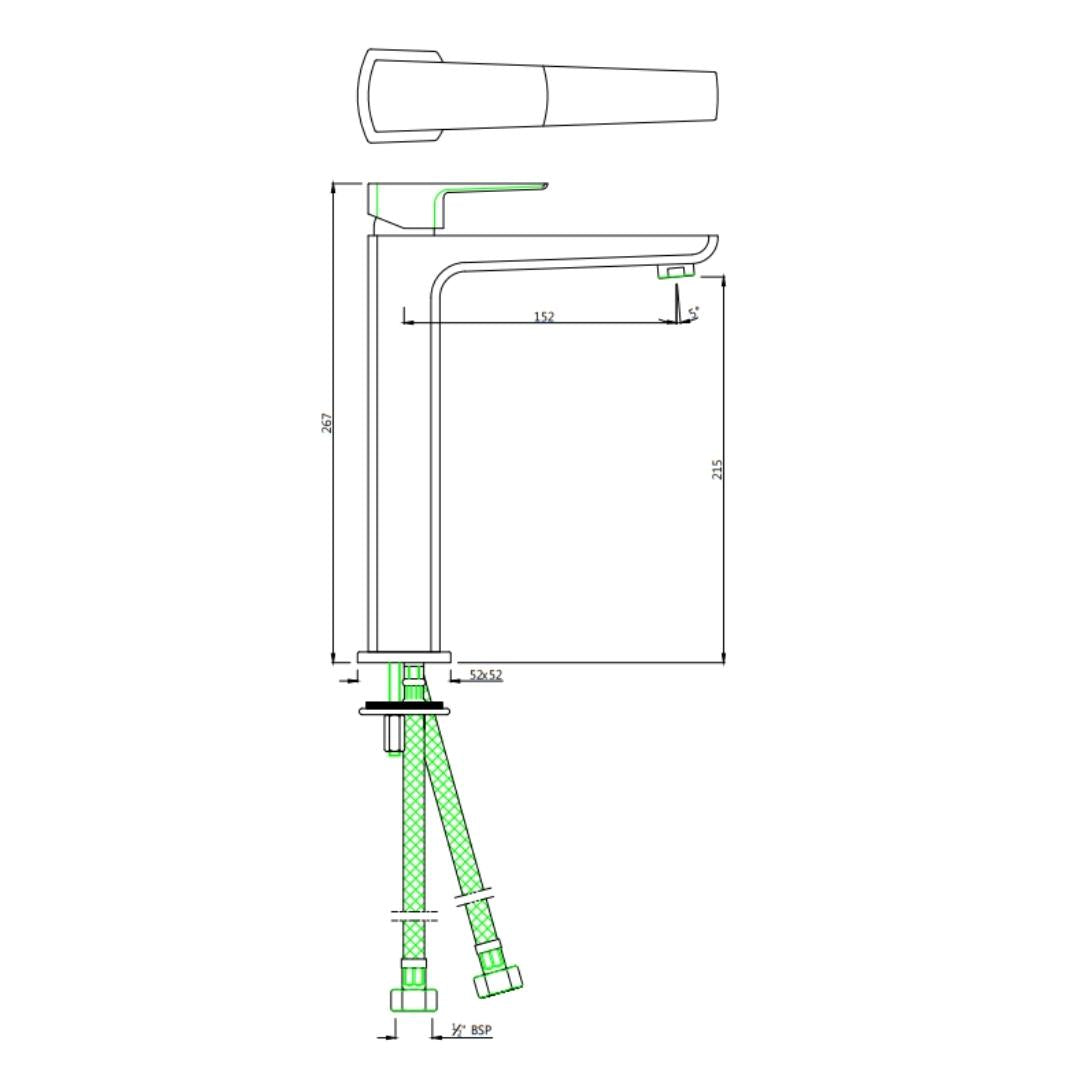 Jaquar Table Mounted Tall Boy Basin Mixer Kubix Prime KUP-GLD-35005BPM - Full Gold