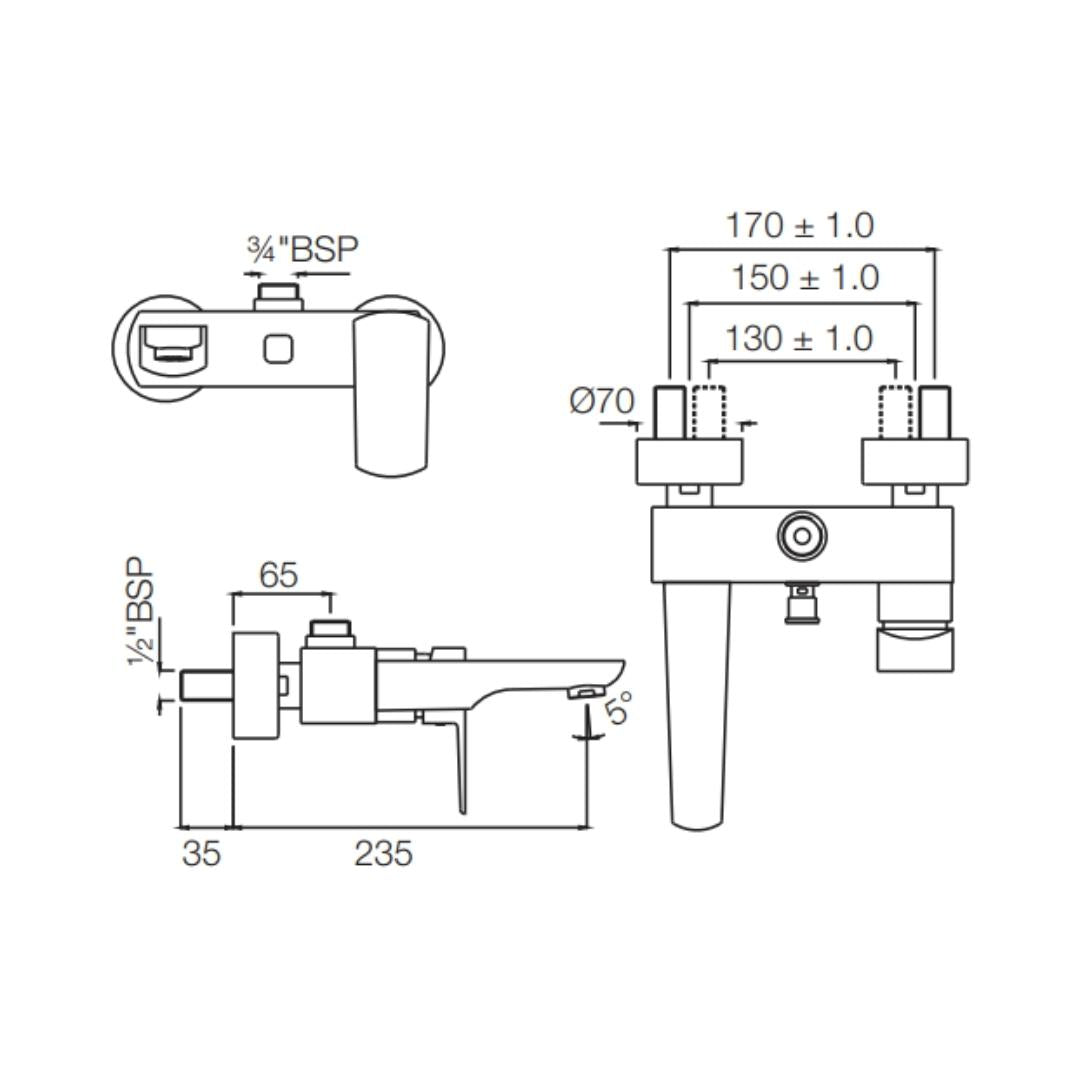 Jaquar 2 Way Wall Mixer Kubix Prime KUP-WHM-35115PM Normal Flow - White Matt Finish