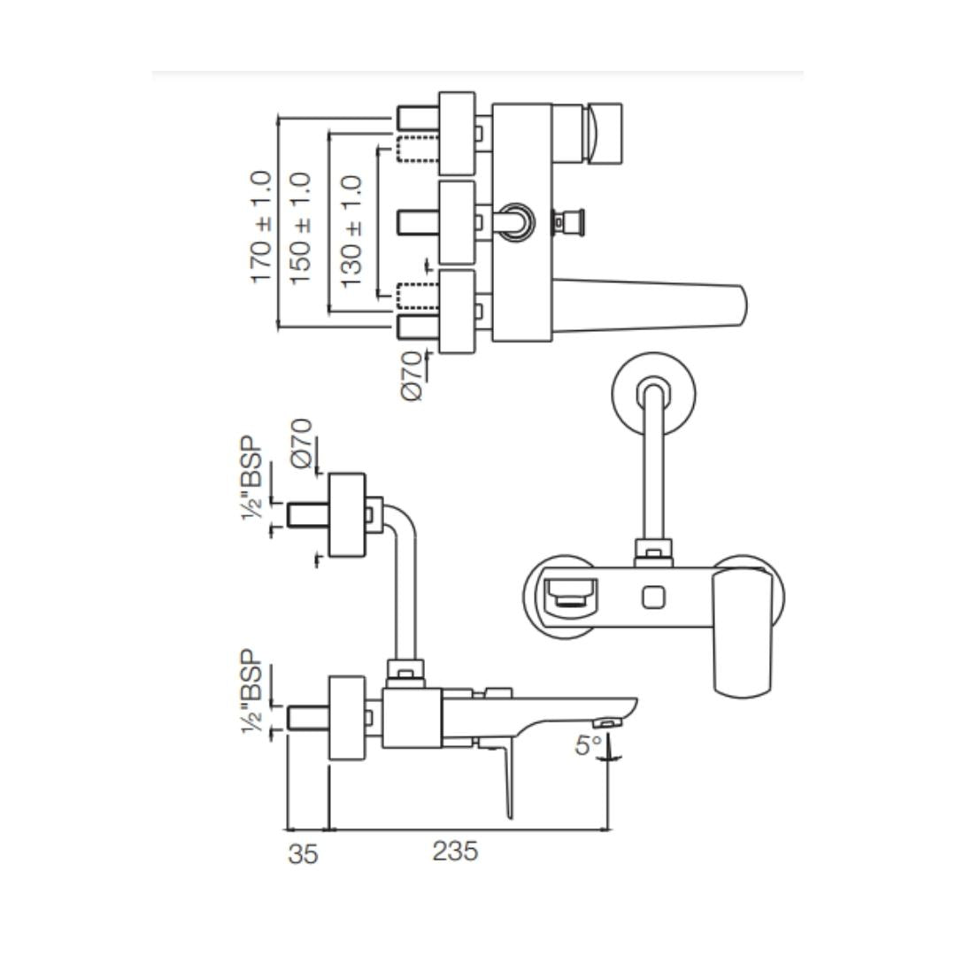 Jaquar 2 Way Wall Mixer Kubix Prime KUP-WHM-35117PM Normal Flow - White Matt Finish
