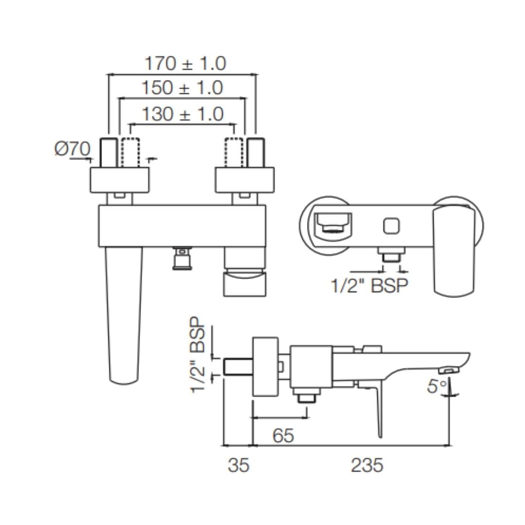 Jaquar 2 Way Wall Mixer Kubix Prime KUP-WHM-35119PM Normal Flow - White Matt Finish