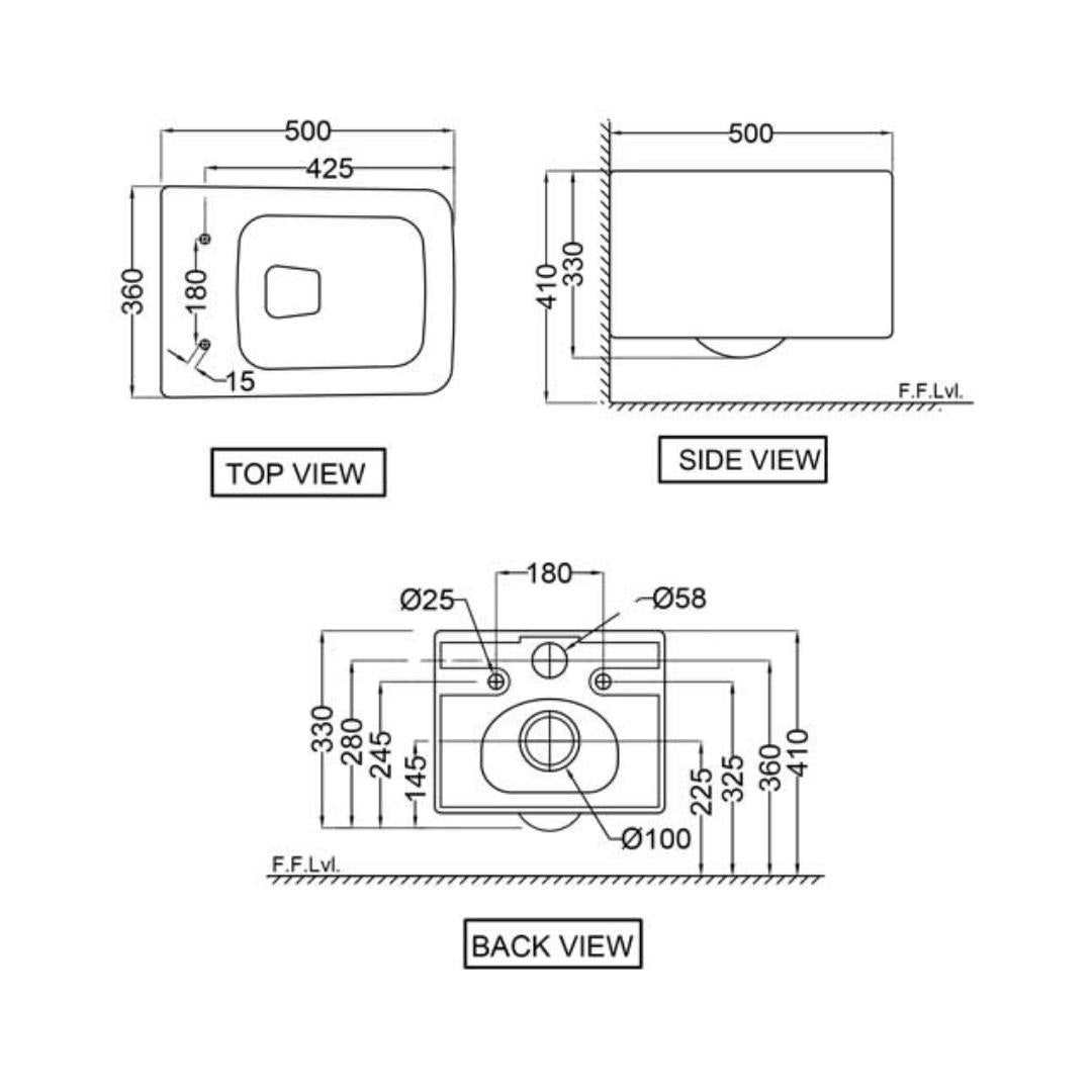 Jaquar Wall Mounted White Closet WC Kubix KUS-WHT-35953BIUFSM with P-Trap