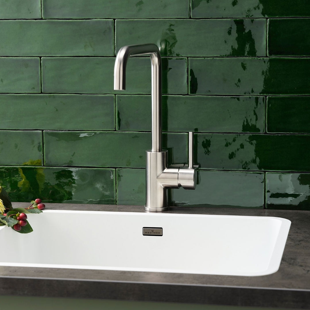Reginox Table Mounted Regular Kitchen Sink Mixer LOGAN with Extractable Hand Shower Spout in Stainless Steel Finish