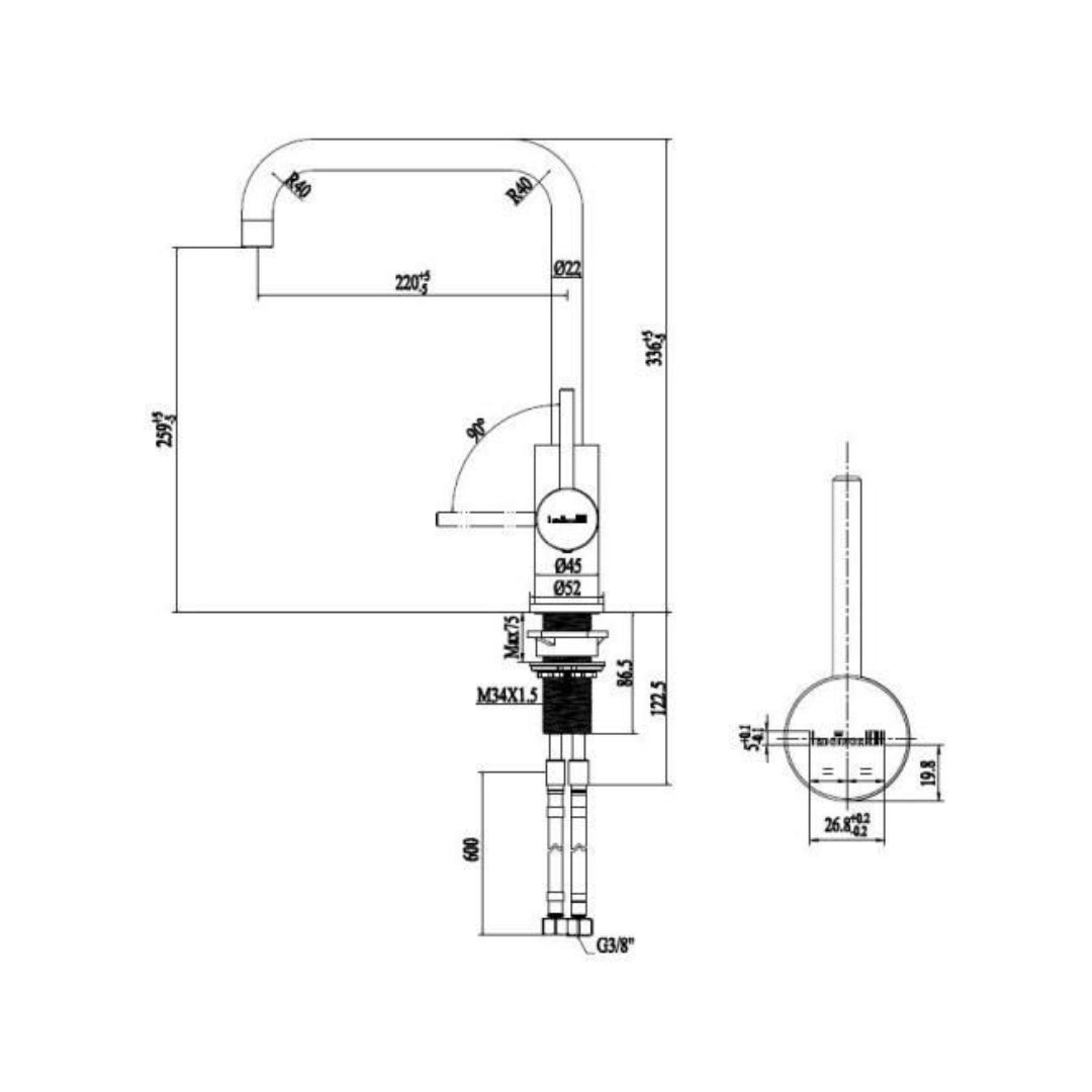 Reginox Table Mounted Regular Kitchen Sink Mixer LOGAN with Extractable Hand Shower Spout in Stainless Steel Finish