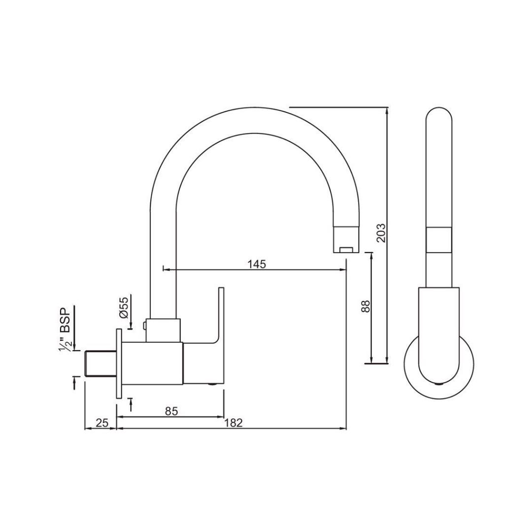 Jaquar Wall Mounted Regular Kitchen Sink Tap Lyric LYR-38347S with Swinging Spout in Chrome Finish