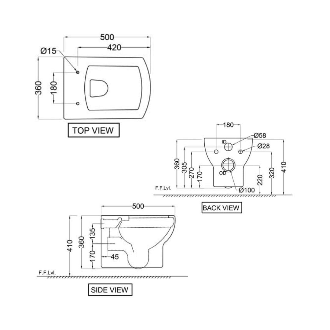 Jaquar Wall Mounted White Closet WC Lyric LYS-WHT-38953BIUFSM with P-Trap