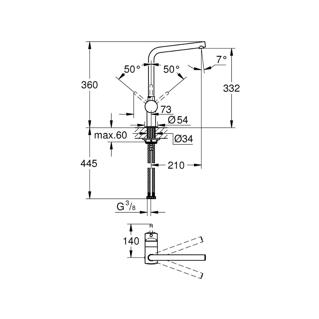 Grohe Table Mounted Regular Kitchen Sink Mixer Minta M31375000 with Swinging Spout in Chrome Finish