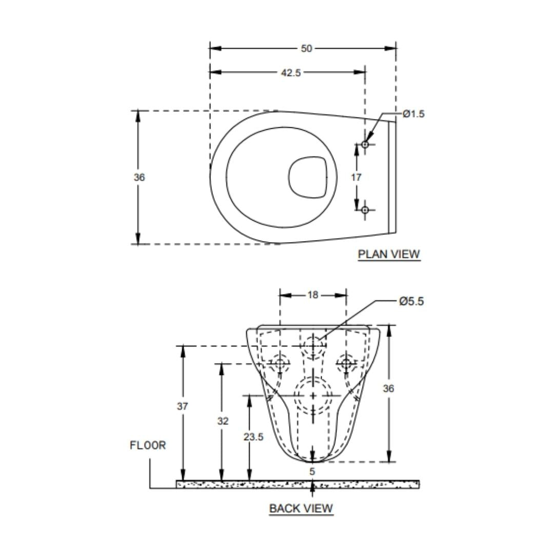 Hindware Wall Mounted White Closet WC Mario 20082 WHITE with P-Trap
