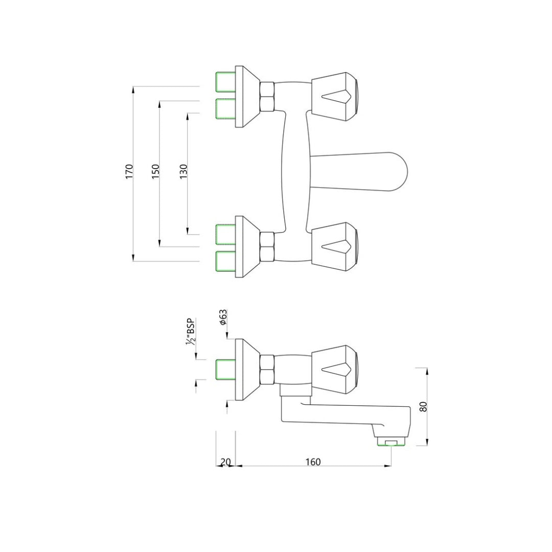 Essco 1 Way Wall Mixer Marvel MQT-CHR-520KN - Chrome Finish