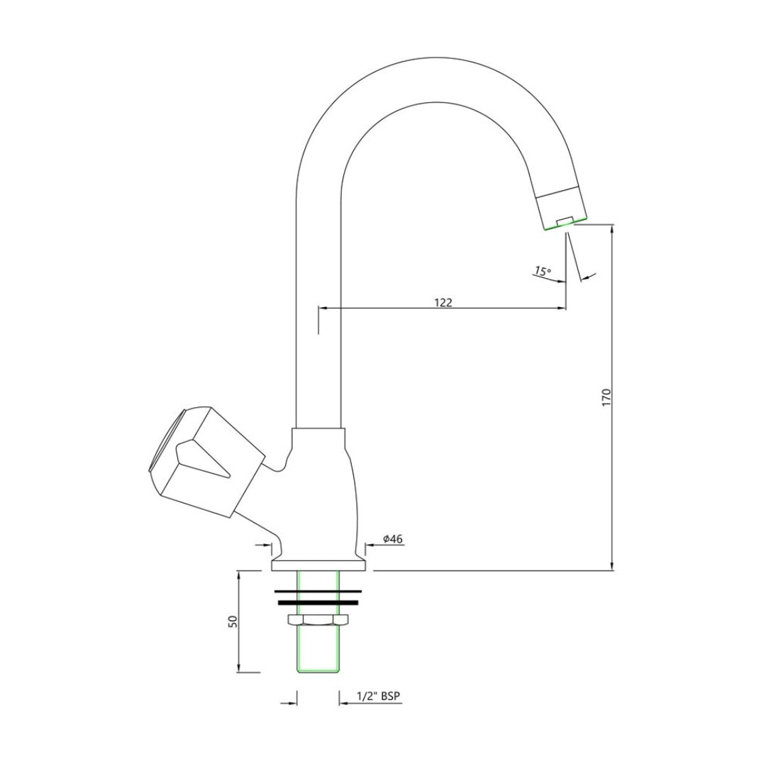 Essco Table Mounted Regular Kitchen Sink Tap Marvel MQT-523S with Swinging Spout in Chrome Finish