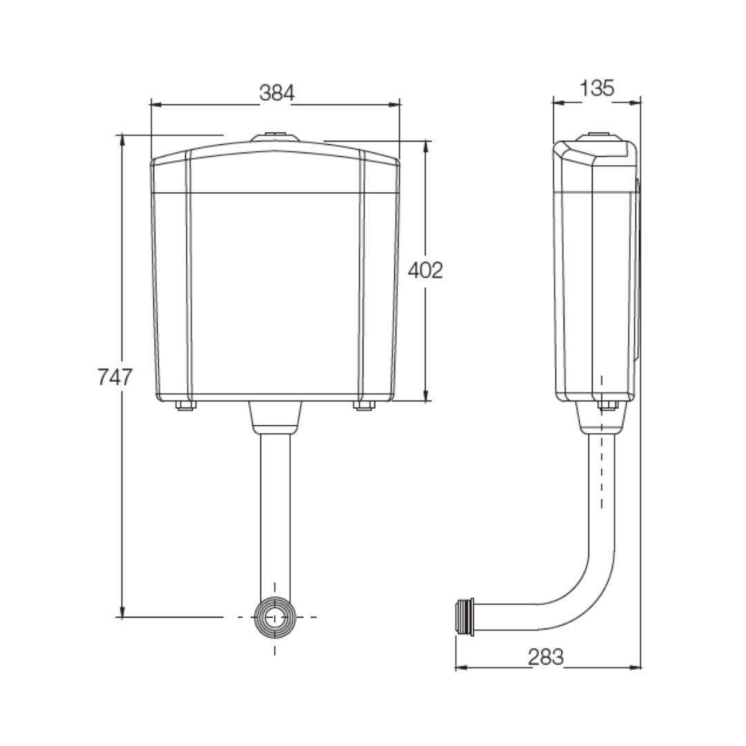 Parryware Hexa External Wall Mounted Cistern Without Frame E8319 - White