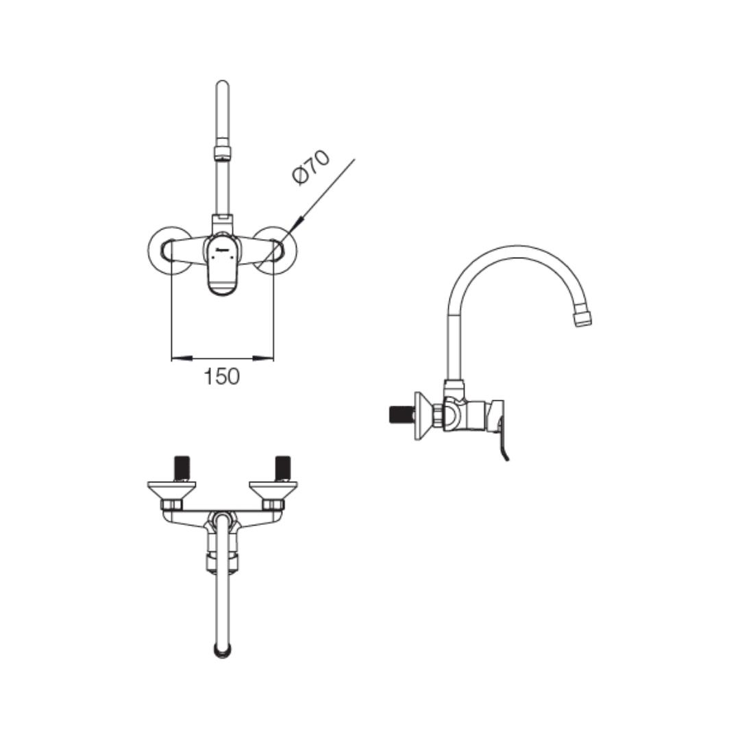 Parryware Wall Mounted Regular Kitchen Sink Mixer Alpha G271XA1 with Swinging Spout in Chrome Finish