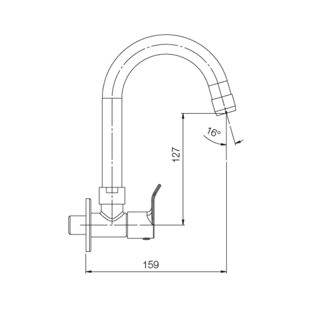Parryware Wall Mounted Regular Kitchen Sink Tap Alpha G2721A1 with Swinging Spout in Chrome Finish