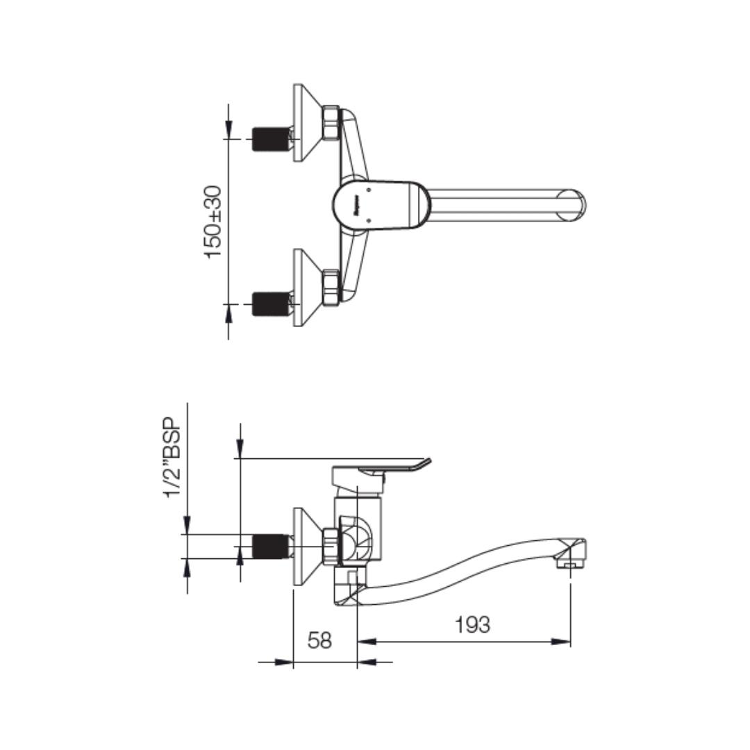Parryware Wall Mounted Regular Kitchen Sink Mixer Alpha G2735A1 with Swinging Spout in Chrome Finish