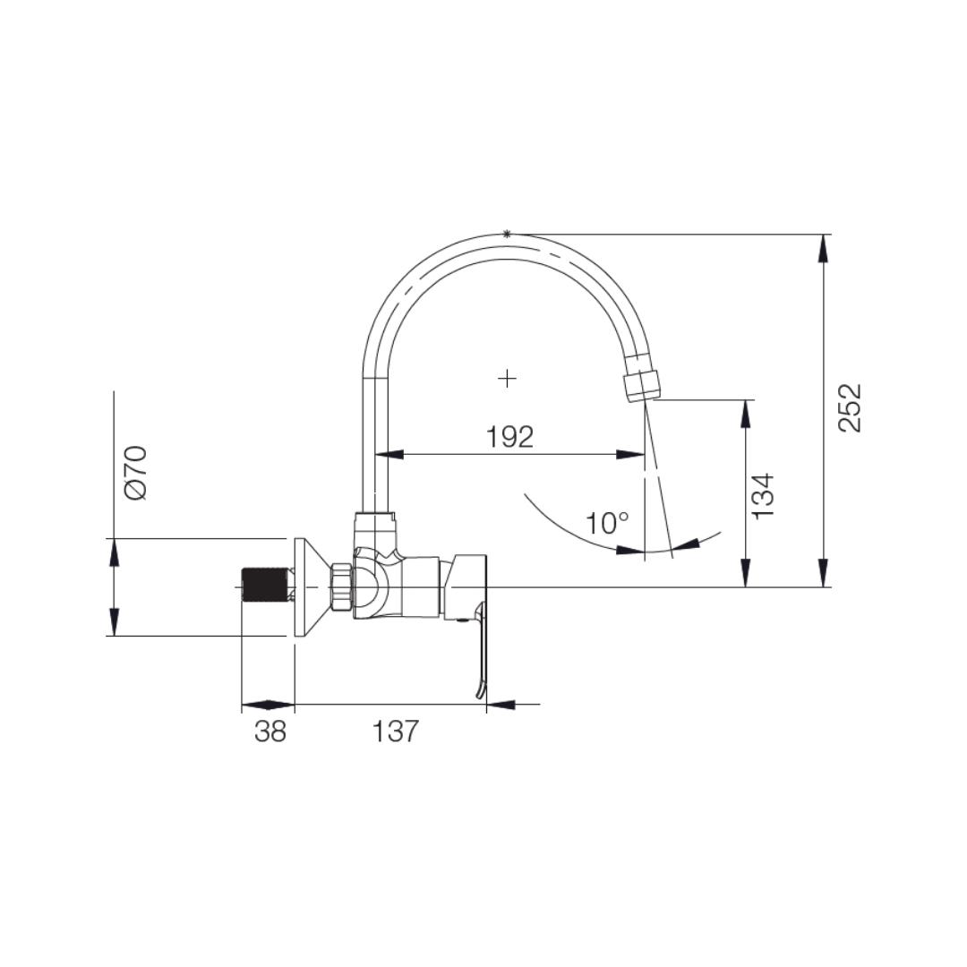 Parryware Wall Mounted Regular Kitchen Sink Mixer Pluto G3835A1 with Swinging Spout in Chrome Finish