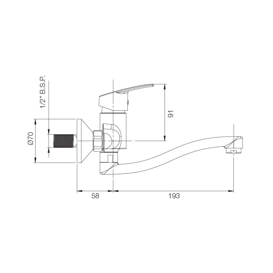 Parryware Wall Mounted Regular Kitchen Sink Mixer Edge G4835A1 with Swinging Spout in Chrome Finish