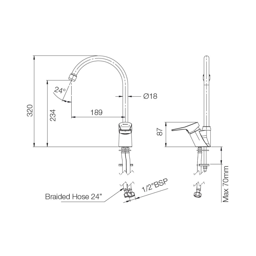 Parryware Table Mounted Regular Kitchen Sink Mixer Aqua G571GA1 with Swinging Spout in Chrome Finish