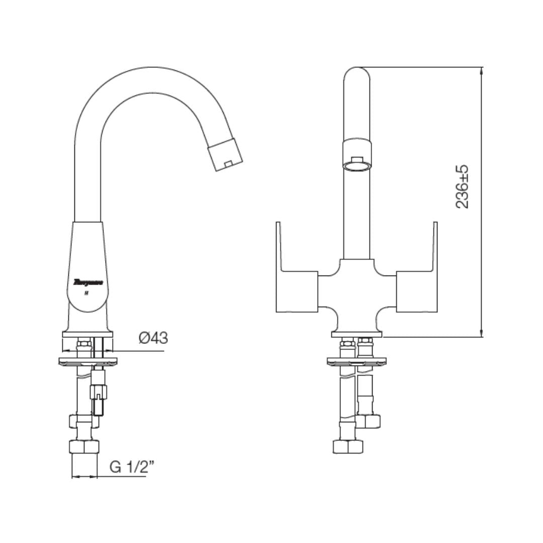 Parryware Table Mounted Tall Boy Basin Mixer Praseo T1315A1 - Chrome