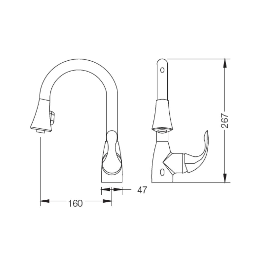 Parryware Table Mounted Pull-Out Kitchen Sink Mixer T4735A1 with Extractable Hand Shower Spout in Chrome Finish