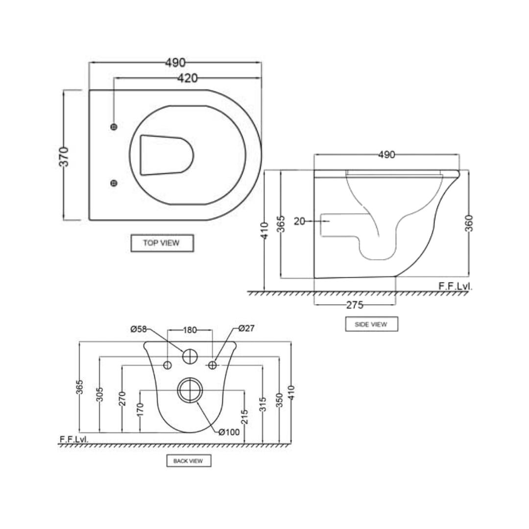 Jaquar Wall Mounted White Closet WC Ornamix ONS-WHT-10953BIUFSM with P-Trap