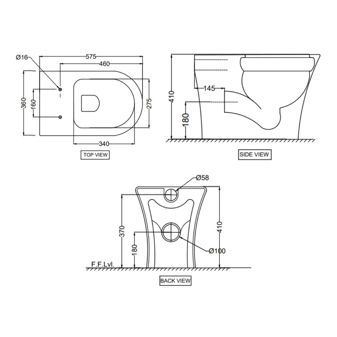 Jaquar Wall Mounted White Closet WC Ornamix ONS-WHT-10955P180UFSM with P-Trap