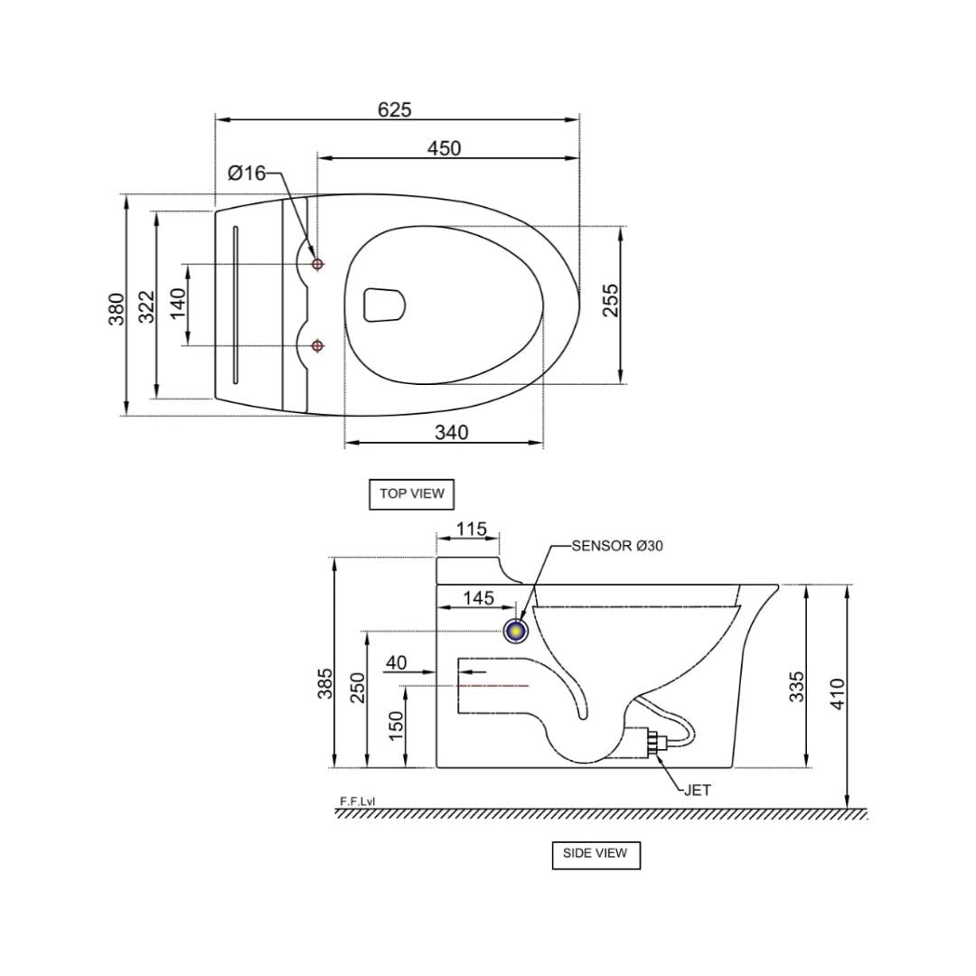 Jaquar Wall Mounted White Closet WC Ornamix ONS-WHT-10961BIUFSMTL with P-Trap
