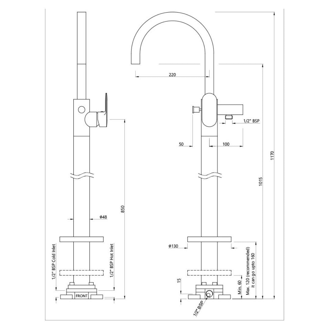 Jaquar 2 Way Bath Tub Filler Opal Prime OPP-BCH-15121KPM Normal Flow - Black Chrome Finish