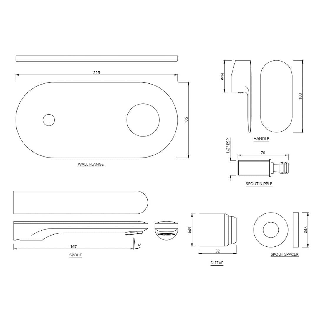 Jaquar Wall Mounted Basin Mixer Opal Prime OPP-BLM-15233NKPM - Black Matt