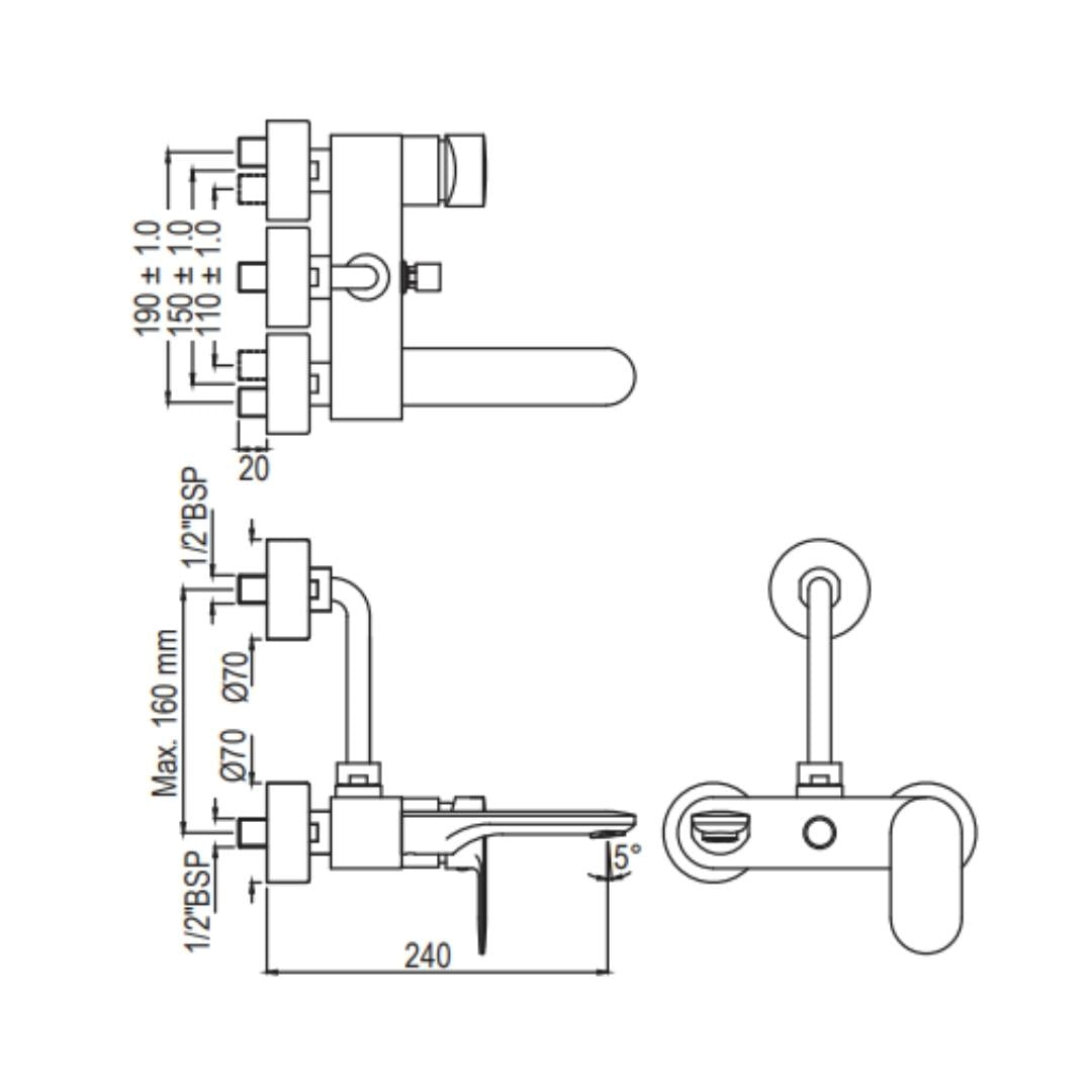 Jaquar 2 Way Wall Mixer Opal Prime OPP-GDS-15117PM Normal Flow - Gold Dust Finish