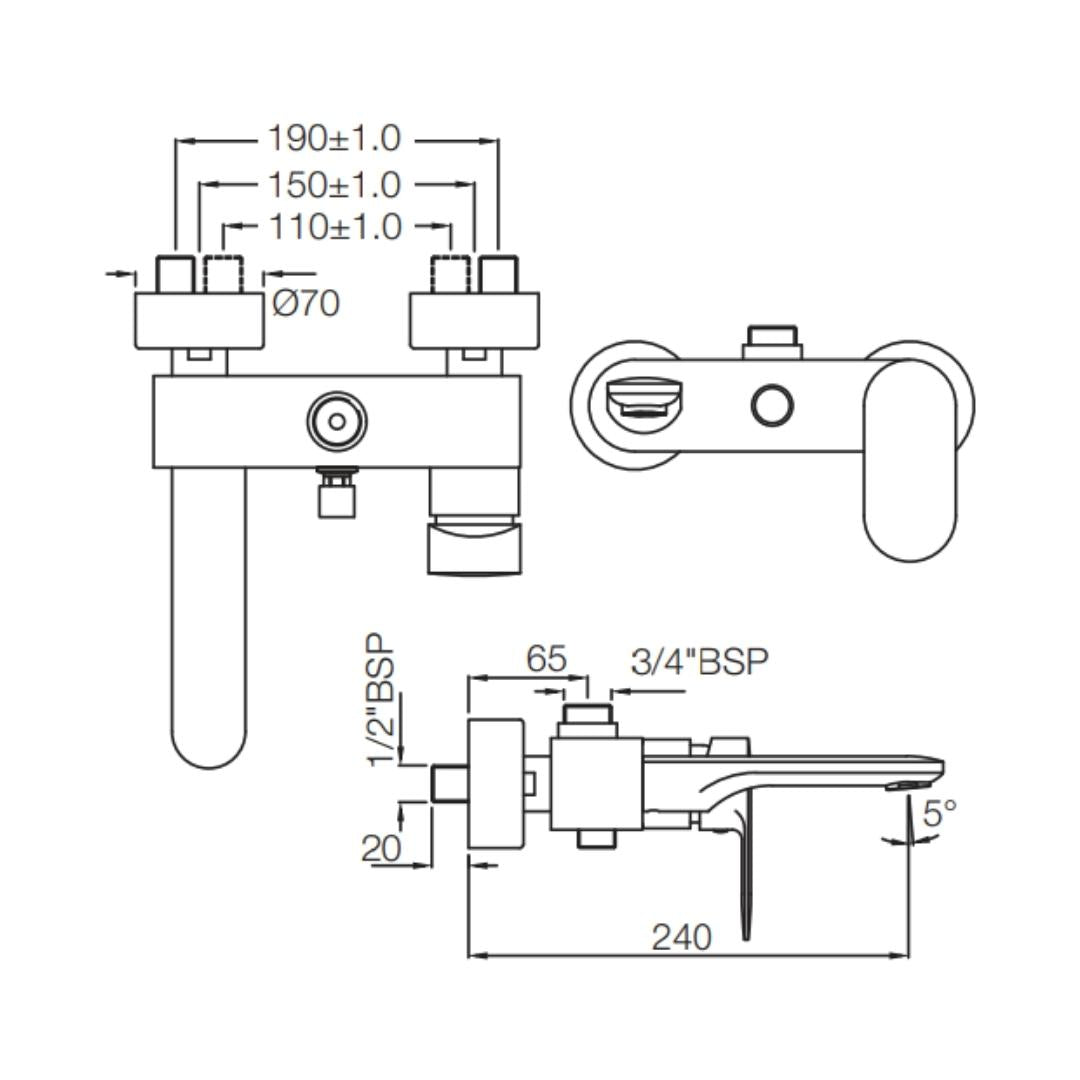 Jaquar 2 Way Wall Mixer Opal Prime OPP-SSF-15115PM Normal Flow - Stainless Steel Finish