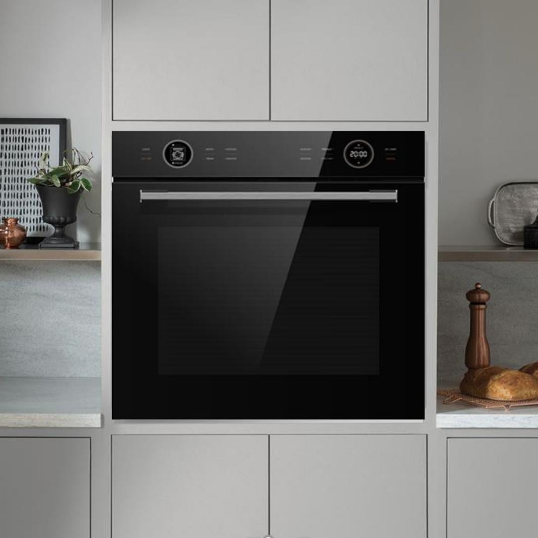 Hafele Built In Oven ORB 72 BIO + Hafele Built-In Convection Microwave DIAMOND 34 MWO + Hafele 75 cm Wall Mounted Chimney TERESA NEO I-75 BLDC + Hafele 78 cm 3 Burner Hob Altius Series ALTIUS FS 378