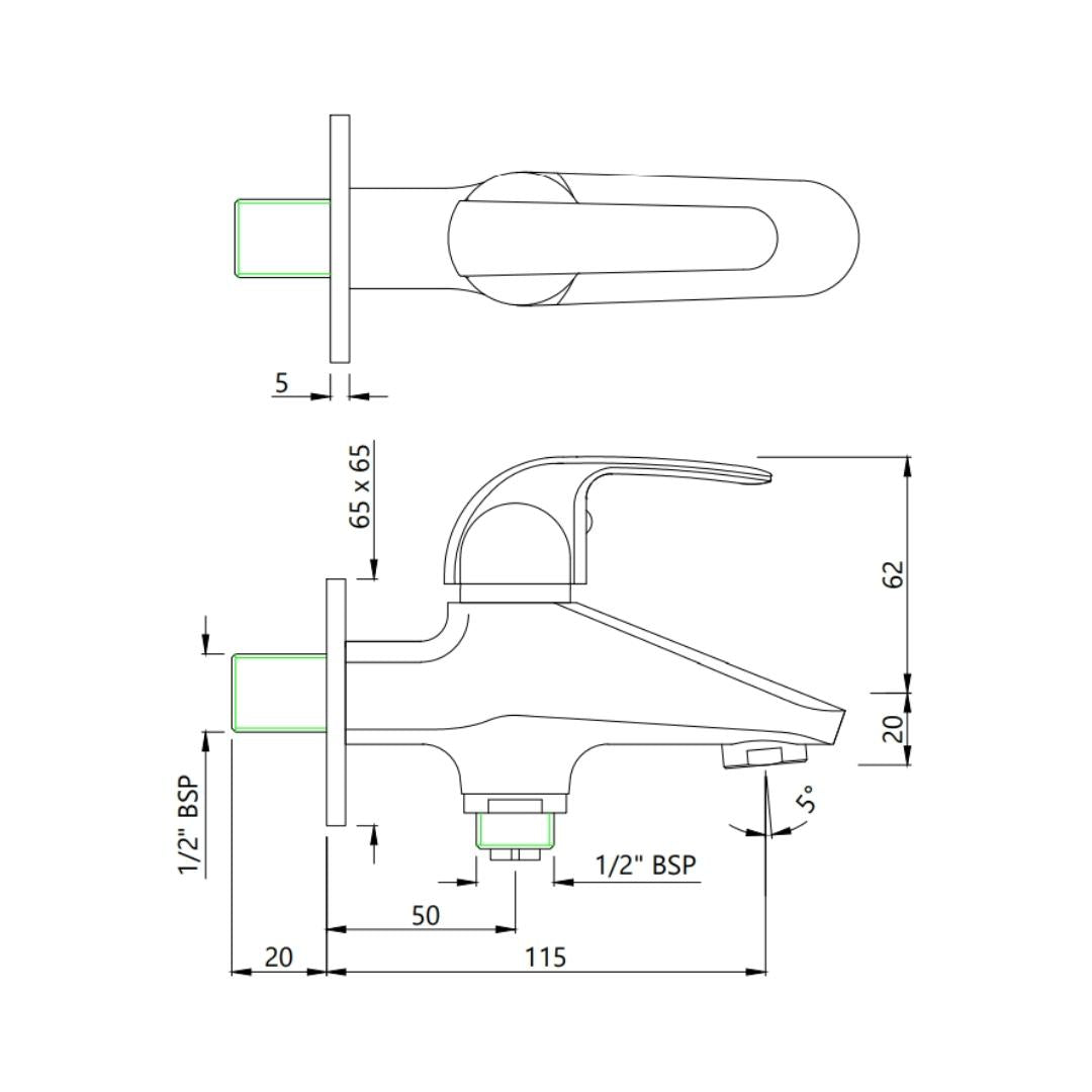 Essco WC Area 2 Way Bib Tap Orbit ORB-CHR-105041 - Chrome