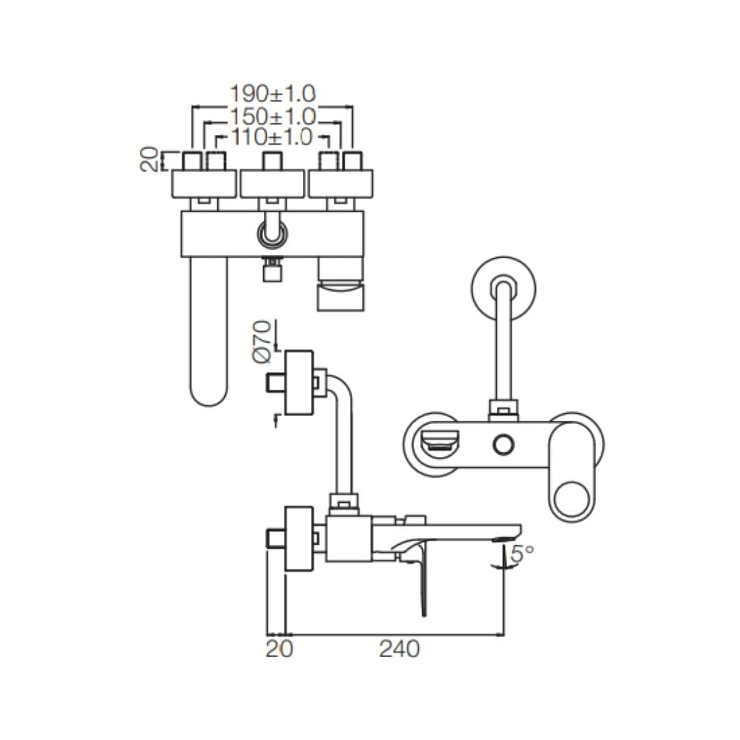 Jaquar 3 Way Wall Mixer Ornamix Prime ORP-GDS-10125PM Normal Flow - Gold Dust Finish