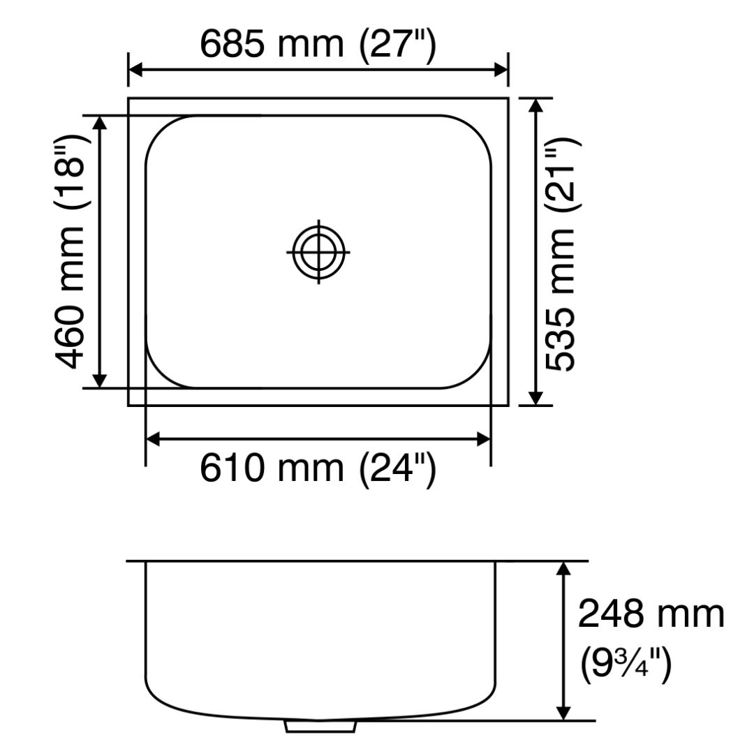 Nirali Stainless Steel Sink Rectangular Straight Range ORRA ( 27 x 21 inches ) - Satin