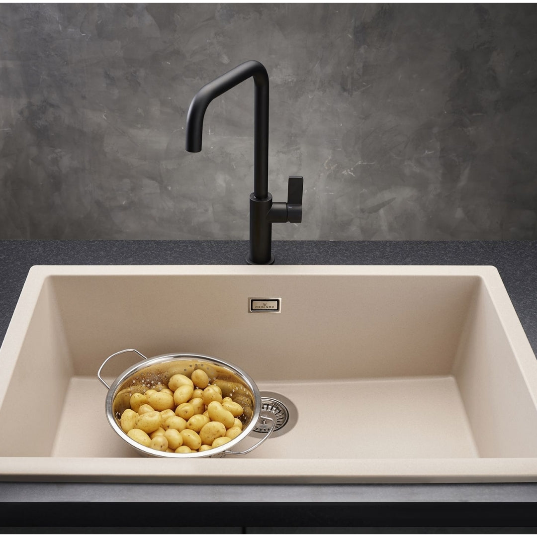 Reginox Table Mounted Pull-Down Kitchen Sink Mixer PEARL with Extractable Hand Shower Spout in Black Finish