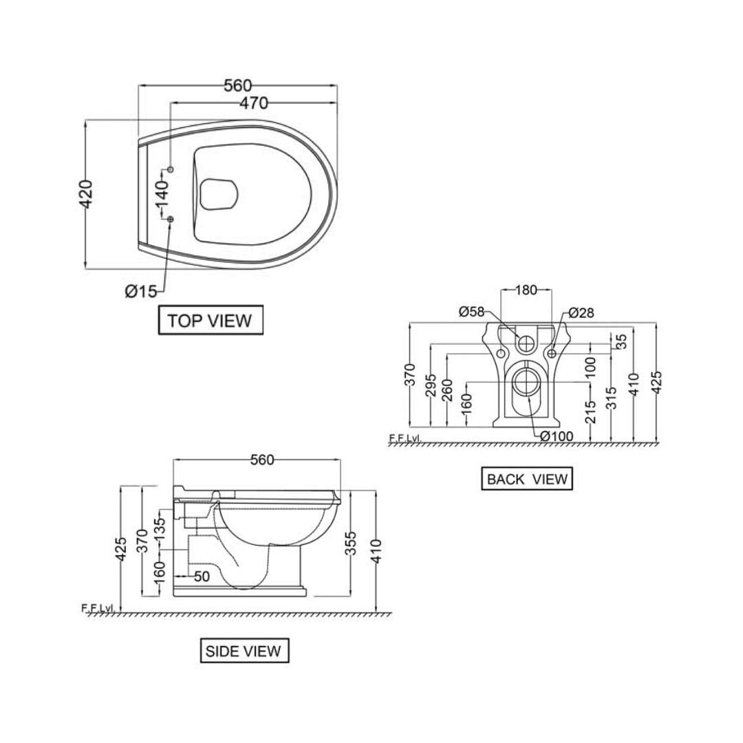 Jaquar Wall Mounted White Closet WC Queen's Prime QPS-WHT-7953UFPM with P-Trap