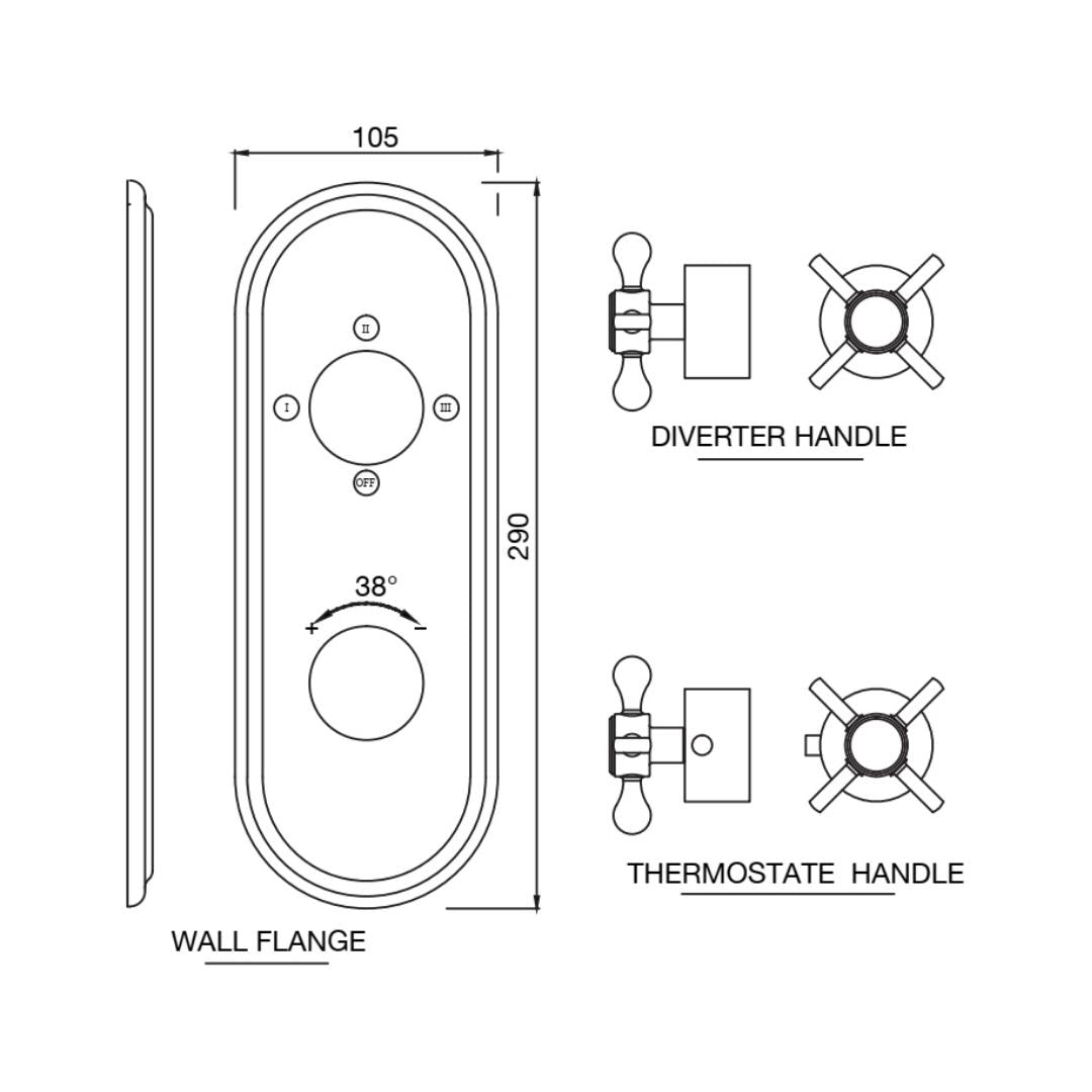 Jaquar 3 Way Thermostatic Diverter Queens Prime QQP-ABR-7683PM Normal Flow - Antique Bronze Finish