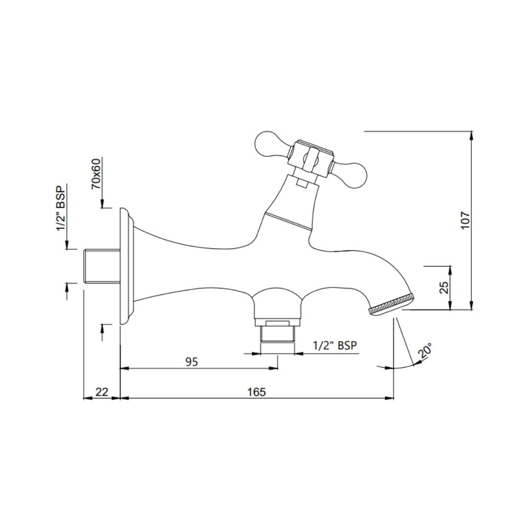 Jaquar WC Area 2 Way Bib Tap Queens Prime QQP-CHR-7041PM - Chrome