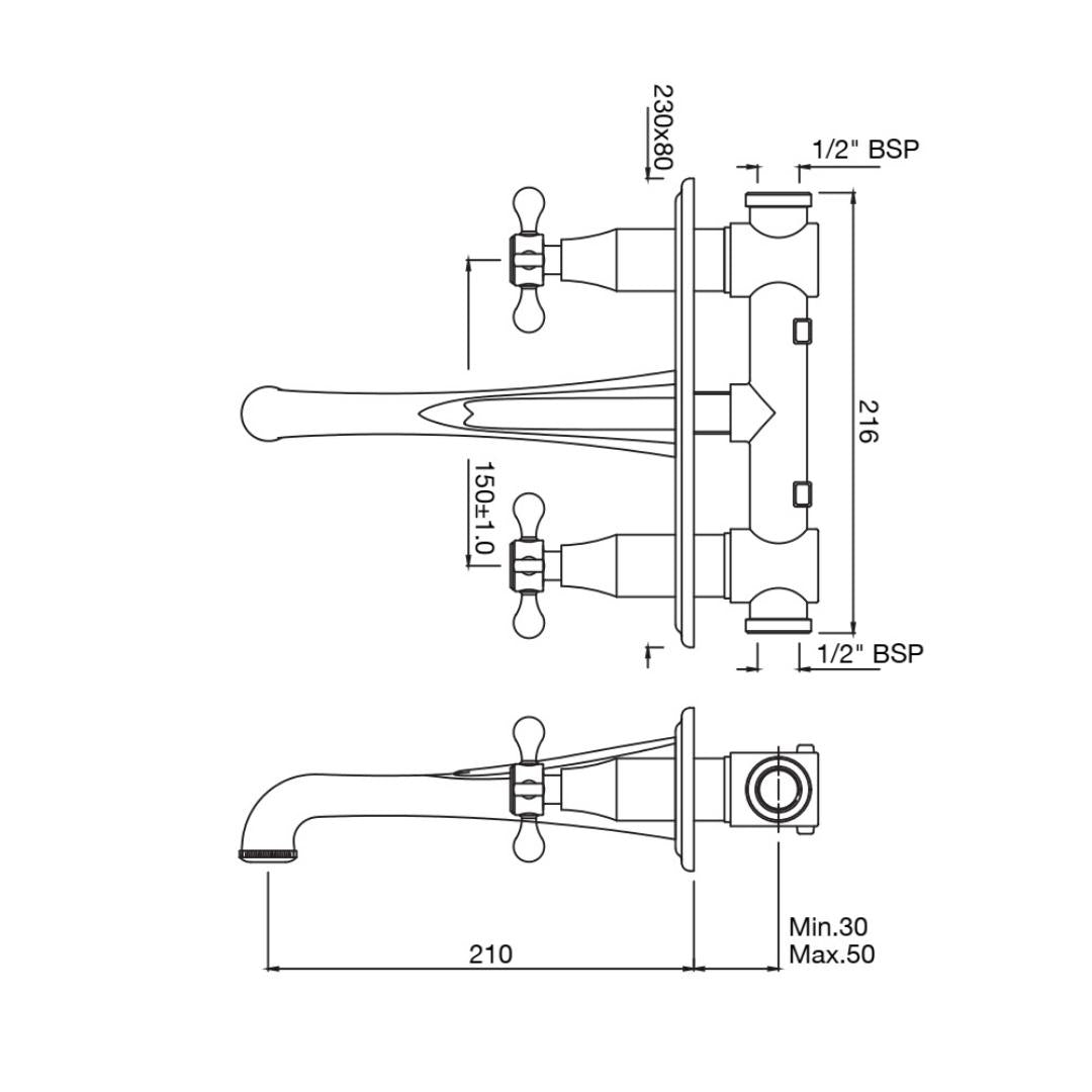 Jaquar Wall Mounted Basin Mixer Queens Prime QQP-CHR-7433PM - Chrome